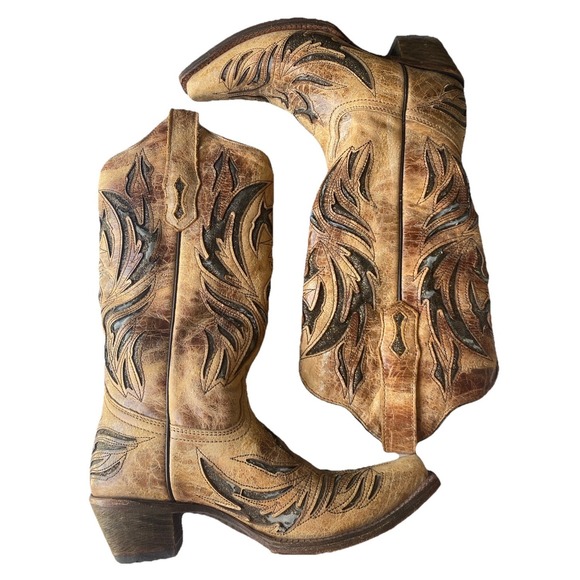 Corral Boots Other - Corral Vintage Distressed Leather Eagle Overlay Western Boots Women's 7M